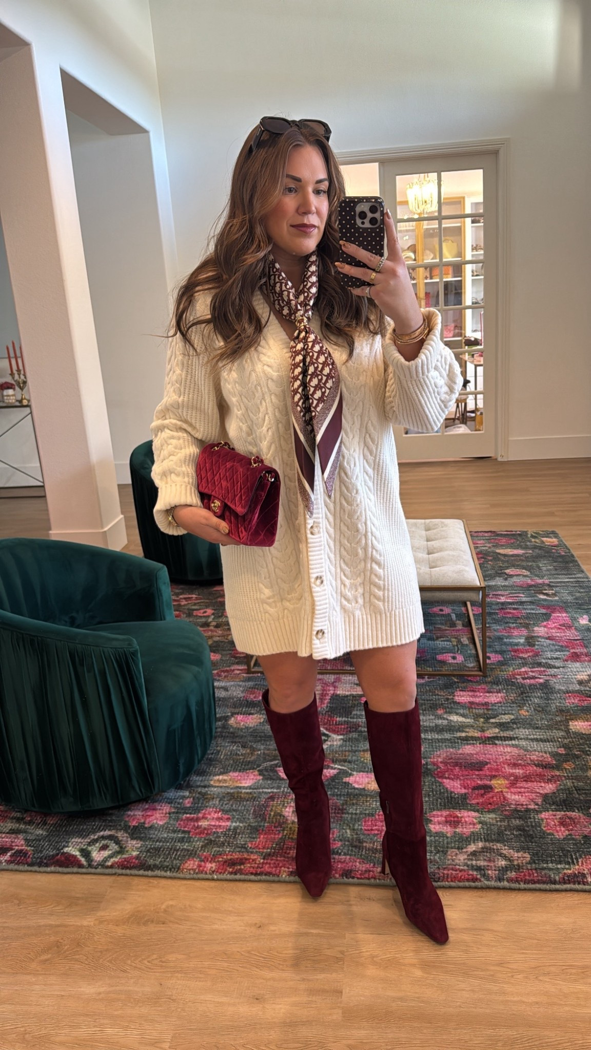 curvy midsize fall outfit! perfect for thanksgiving. wearing size xl petite in cream sweater dress, but regular large would fit as well. scarf is Dior

#LTKFindsUnder100 #LTKMidsize #LTKSeasonal
