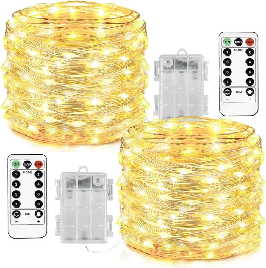 Homemory 2 Pack 33 Ft 100 LED Fairy Lights Battery Operated Christmas Lights with Remote Waterpro... | Amazon (US)