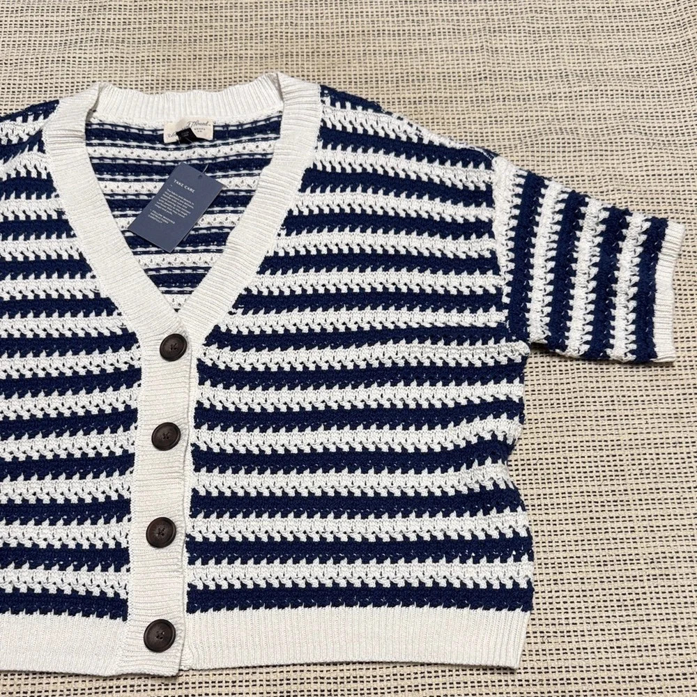 Universal Thread Crochet Striped Blue Short Sleeve Cardigan Sweater | Poshmark