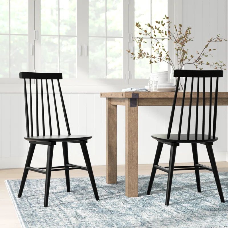 Alvie 17" Wide Modern Farmhouse Windsor Back Solid Wood Dinning Chairs (Set of 2) | Wayfair North America