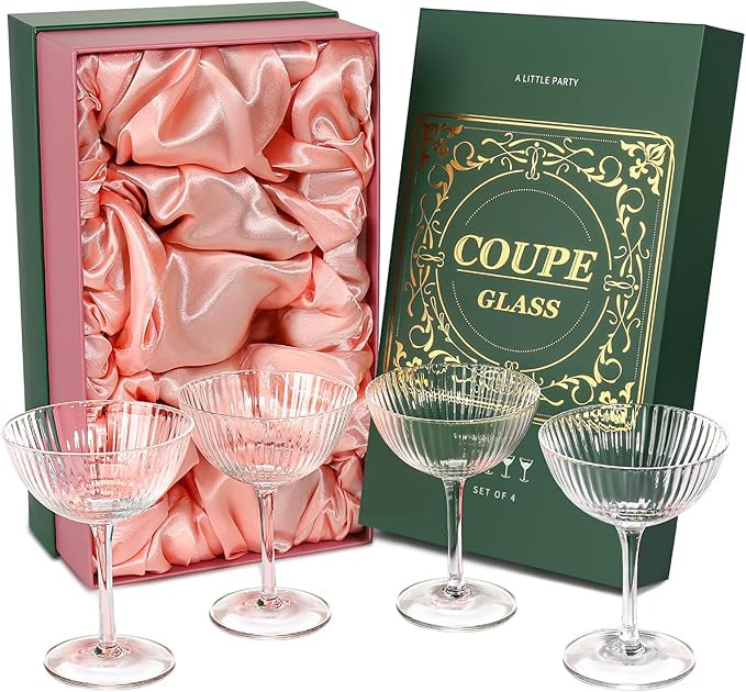 Coupe Glasses Set of 4 in Luxury Box for Christmas, 8oz Hand Blown Coupe Cocktail Glasses, Clear ... | Amazon (US)