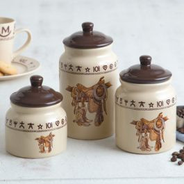 Branded Saddle 3 Pc Canister Set | Rod's Western Palace/ Country Grace