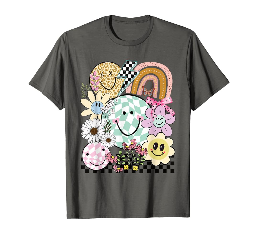 Funny Checkered Happy Smiling Smile Face Daisy Flower Girl T-Shirt | Amazon (US)