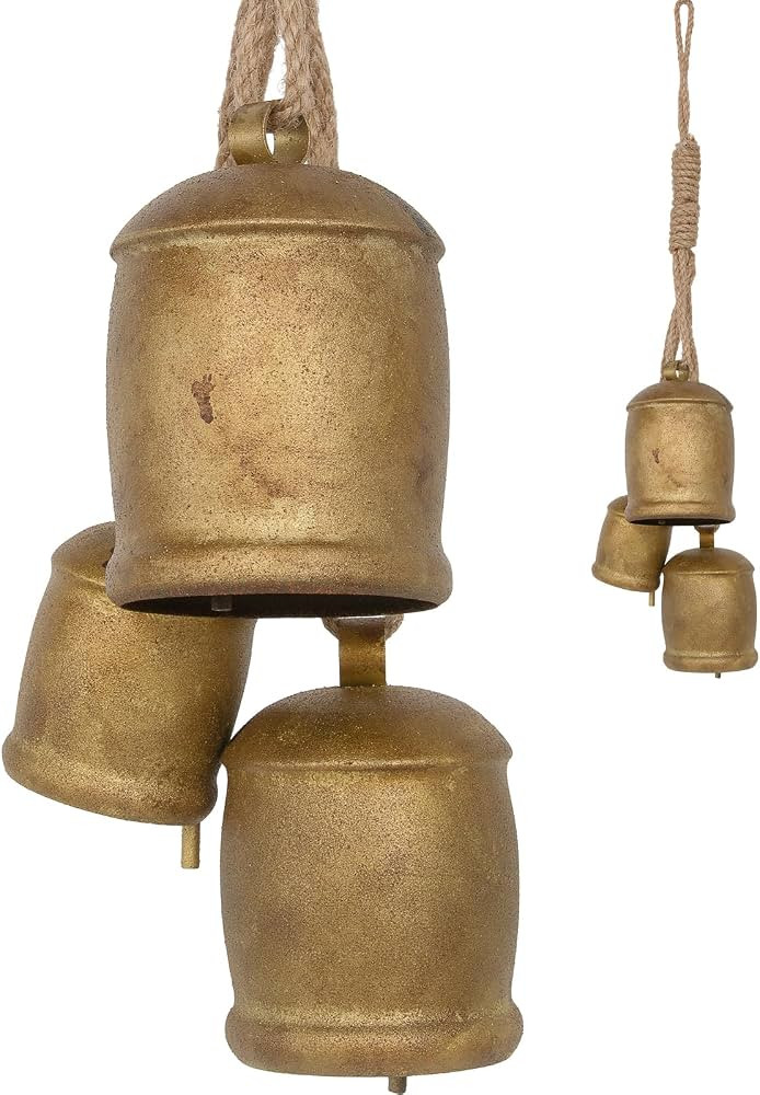 Rowfad Christmas Bells for Decoration, Hanging Gold Cow Bells with Rope | Amazon (US)