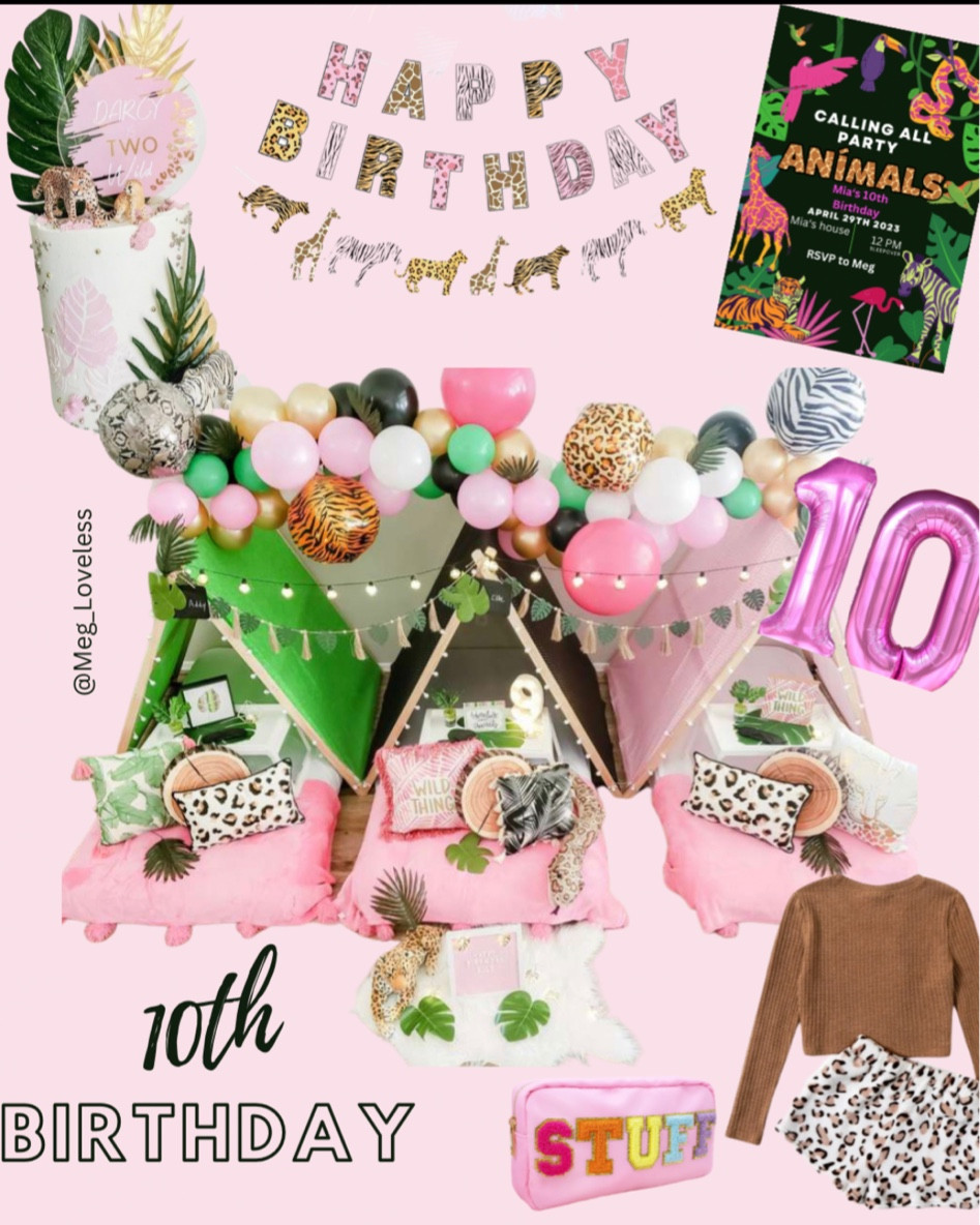 Double digits for our girls birthday!!

#birthdayparty #10yearsold #girls #sleepover #tents #matching #matchingpjs #partyanimaltheme #shein #happybirthday #balloons #stoneycloverln  #cheetah #safarianimals #boho #visionboard #giftguide #LTKFestival

#LTKkids #LTKGiftGuide