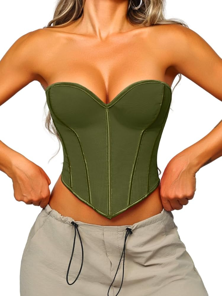 Heart Corset Top For Women, Sexy Concert Outfits Going Out, Strapless Crop Top, Overbust Bustier | Amazon (US)