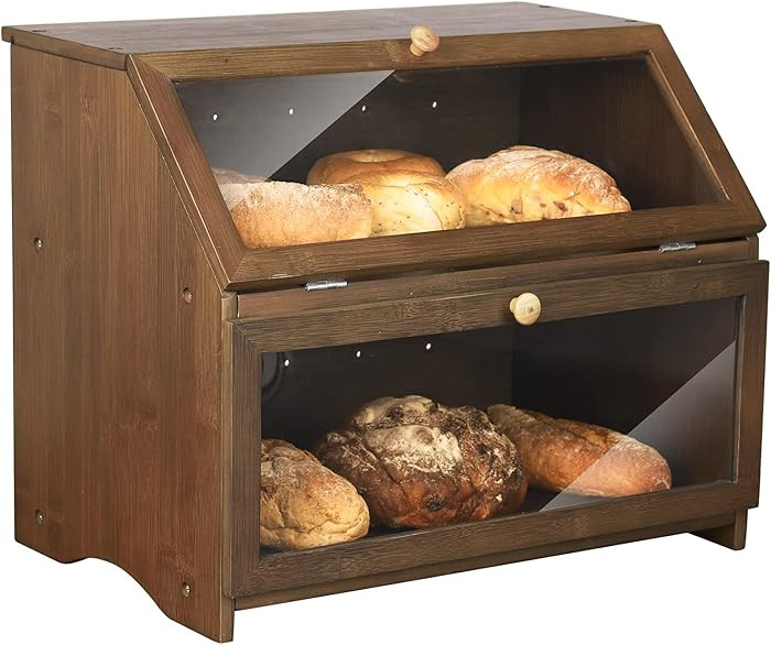 HOMEKOKO Double Layer Large Bread Box for Kitchen Counter, Wooden Large Capacity Bread Storage Bi... | Amazon (US)