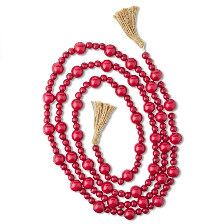 Round 14mm and 25mm Wood Bead Christmas Garland, Red, 9', by Holiday Time | Walmart (US)