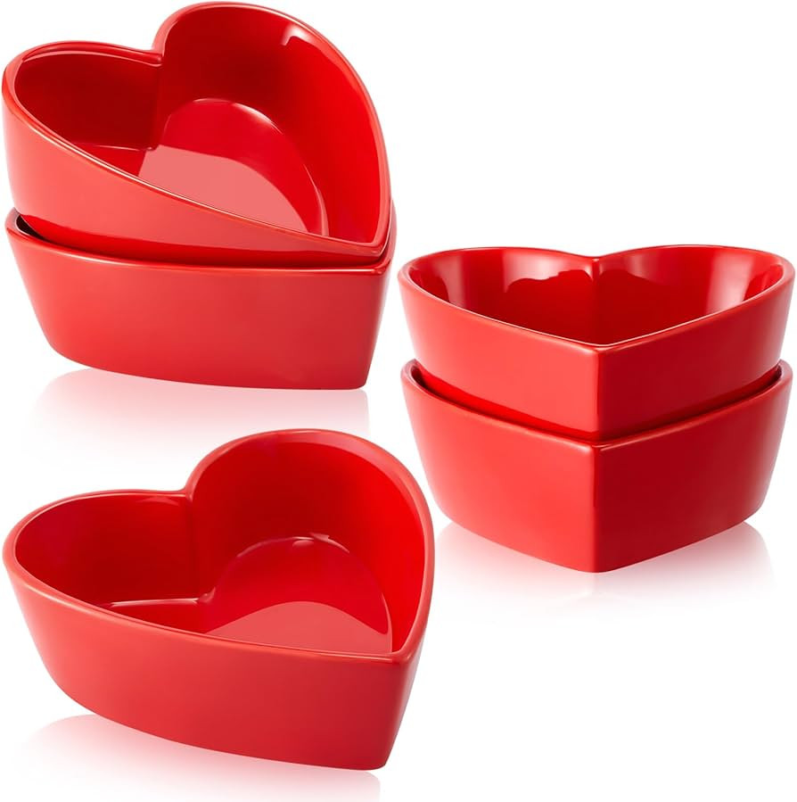 Skylety 4 Pcs Heart Shaped Bowls 5.5" L x 5.7" W x 2" H Valentine's Day Ceramic Dessert Bowls Sal... | Amazon (US)