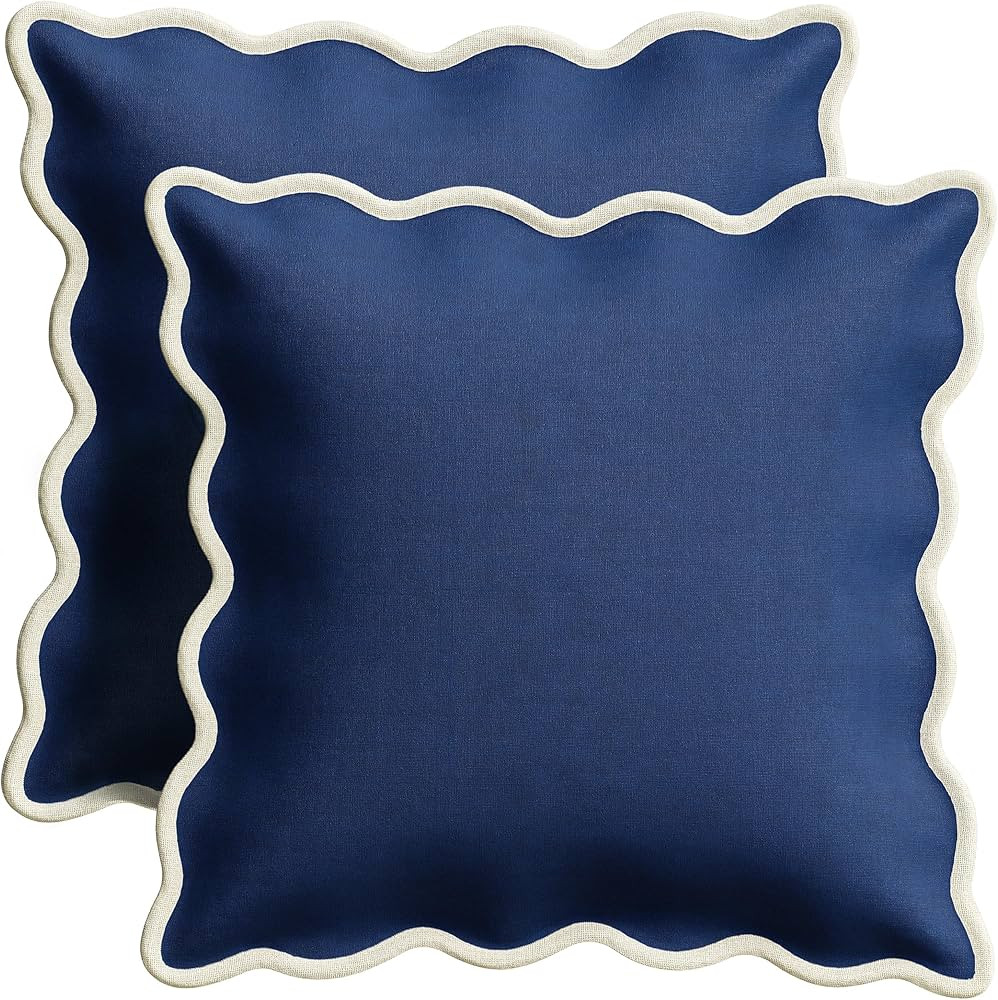Orelle Scalloped Pillow Cover Set of 2 | Linen Cotton | 18x18 | Navy | Amazon (US)