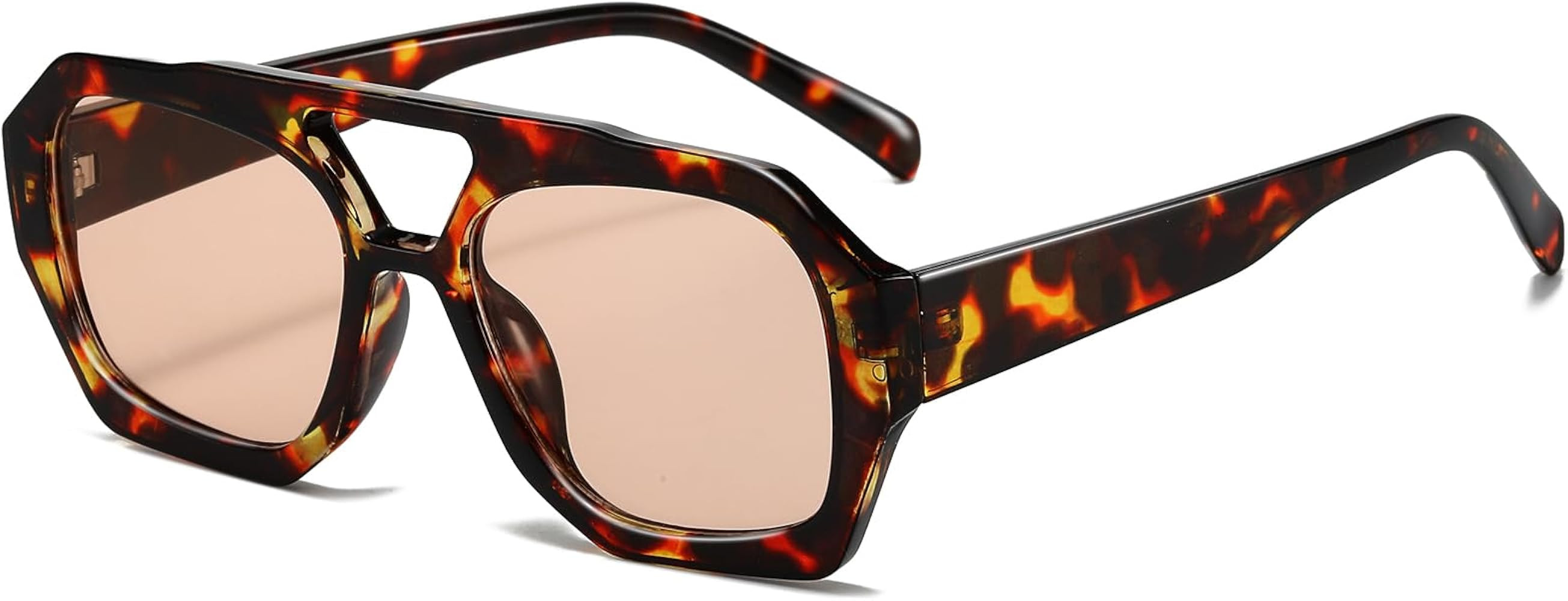 Retro Aviator Sunglasses for Women Men Trendy 70s Hexagonal Square Double Bridge Vintage Sun Glas... | Amazon (US)