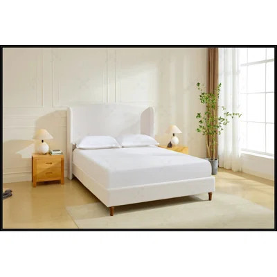 Hannah Upholstered Wingback King Bed With 54 Inch Headboard, Premium Textured Canvas, Minimalist Design, No Box Spring Needed, Easy Assembly | Wayfair North America