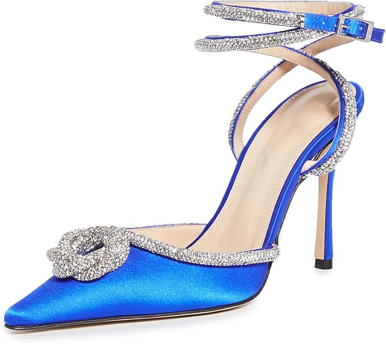 AMARANTOS Women's Pointed Toe Fashion High Heel Slingback Shoes Sandals Ankle Strap Rhinestones S... | Amazon (US)