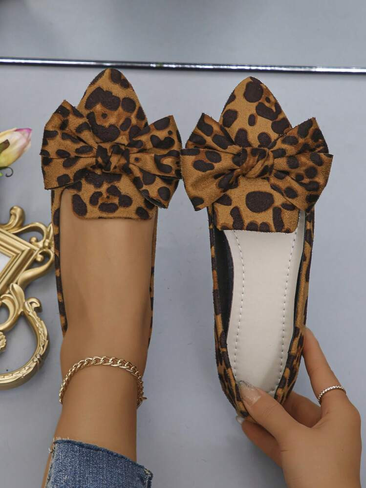 Women's Autumn New Outdoor Flat Shoes With Bow Knot, Leopard Print, Soft Sole For Daily Work, Driving, And Casual Wear Valentines | SHEIN