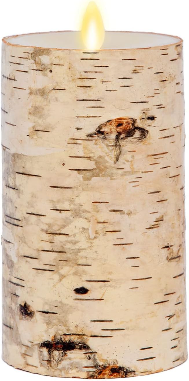 Luminara Flameless Candle Pillar Wrapped with Real Birch Bark - Moving Flame LED Battery Operated... | Amazon (US)