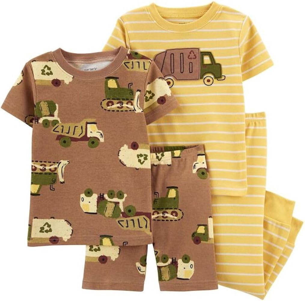 Carter's 4-Piece Toddler and Baby Boy's Snug fit Cotton Pajamas (12 months, Brown Yellow Truck) | Amazon (US)