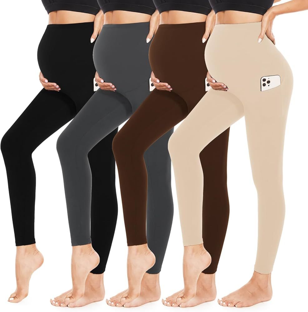 4 Pack Women’s Maternity Leggings with Pockets Over The Belly Butt Lift - Soft Workout Pregnanc... | Amazon (US)