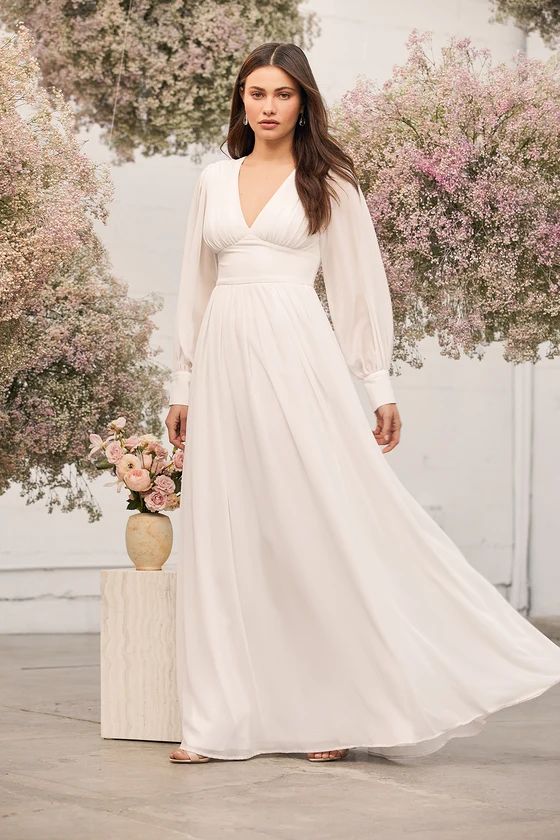 Give You My Heart White Long Sleeve Maxi Dress | Lulus (US)