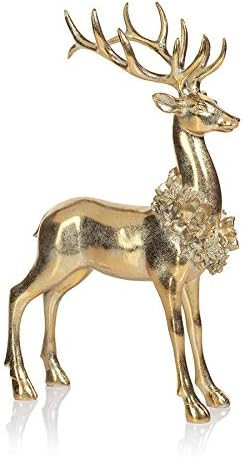 Zodax Clara Golden Standing Floral Wreath Deer Figurines, Gold | Amazon (US)