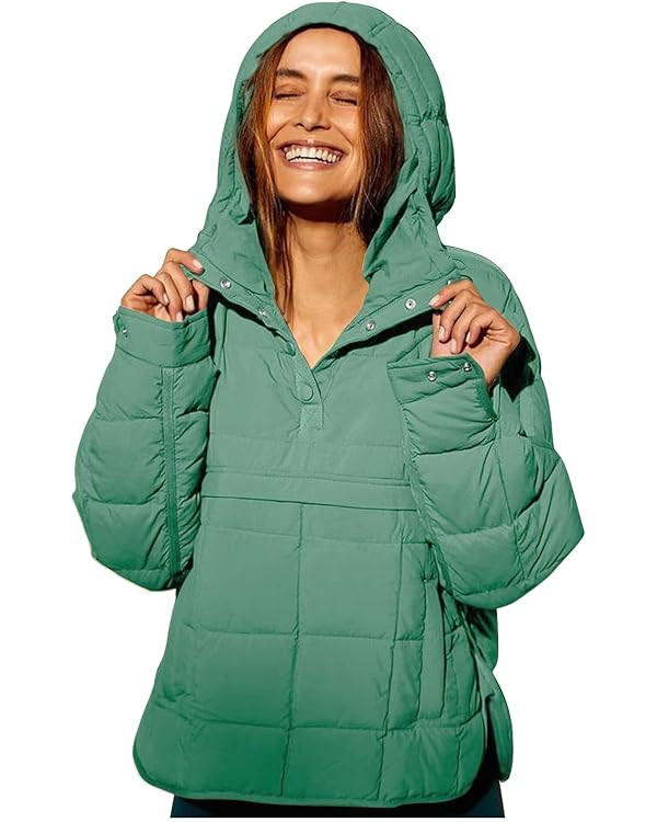 Womens Quilted Pullover Puffer Jacket Oversized Lightweight Hoodies Packable Winter Padded Coat T... | Amazon (US)