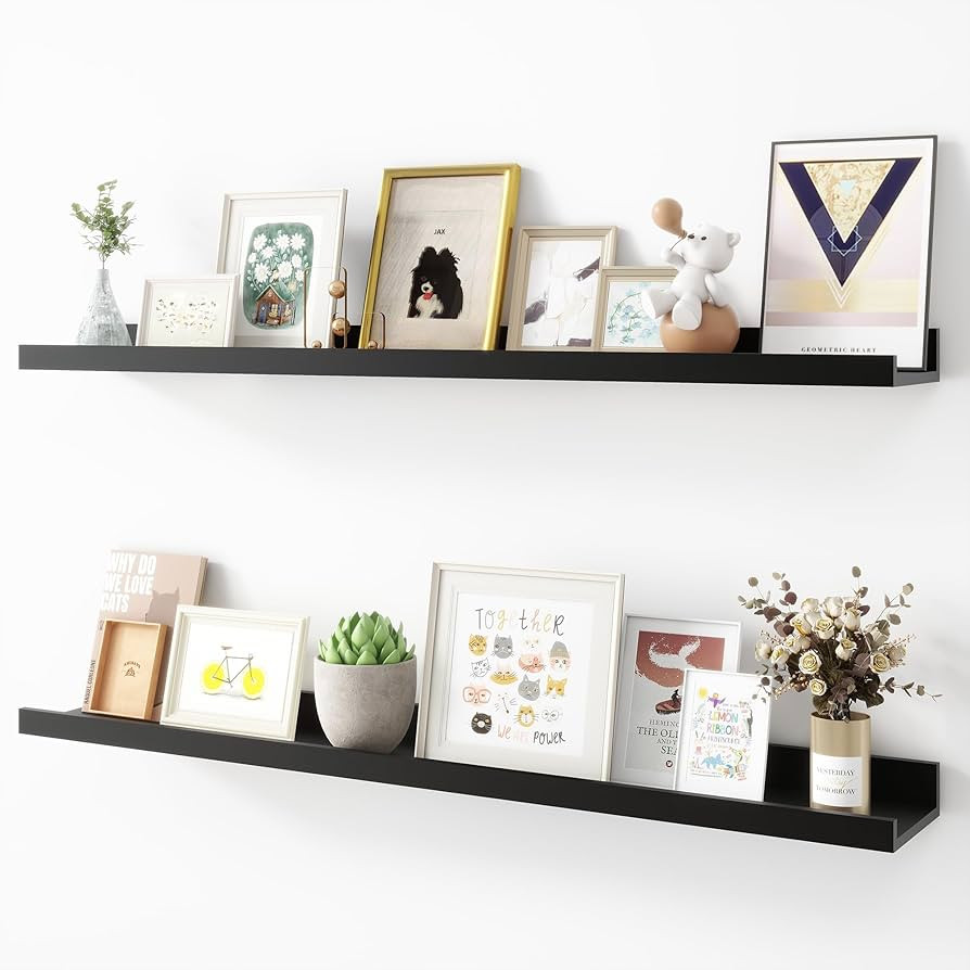 Picture Ledge Shelf, Wood Floating Shelves Set of 2, 36 inch Picture Ledge Shelves, Photo Ledge N... | Amazon (US)