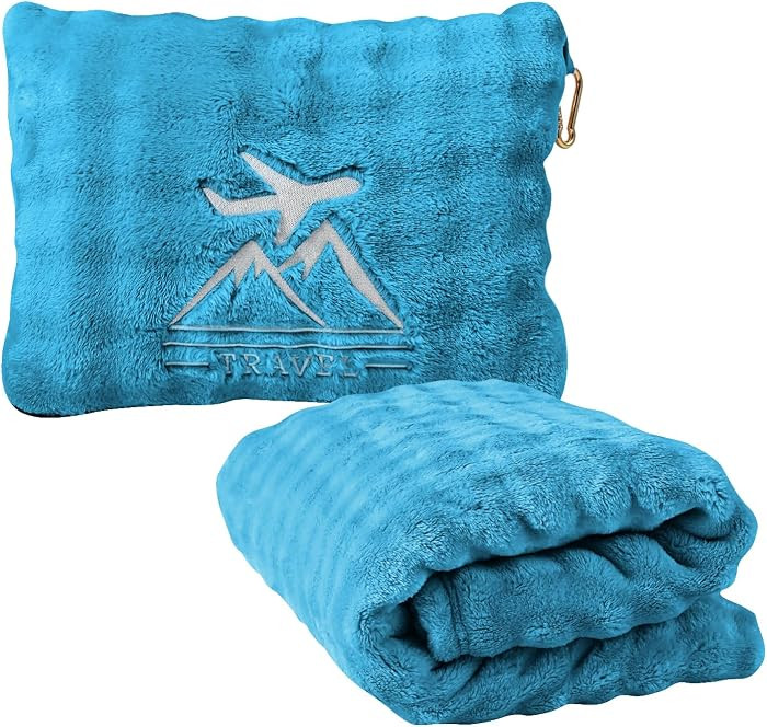 Travel Blanket and Pillow-2-in-1, Ultra-Soft&Compact, One-Piece Airplane Blanket with Hand Luggag... | Amazon (US)