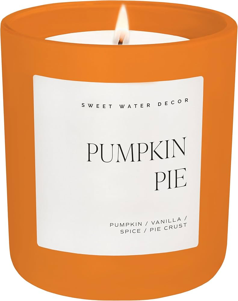 Sweet Water Decor Pumpkin Candle - Pumpkin Pie Scented Fall Candle, 15oz Orange Matte Jar for Fal... | Amazon (US)