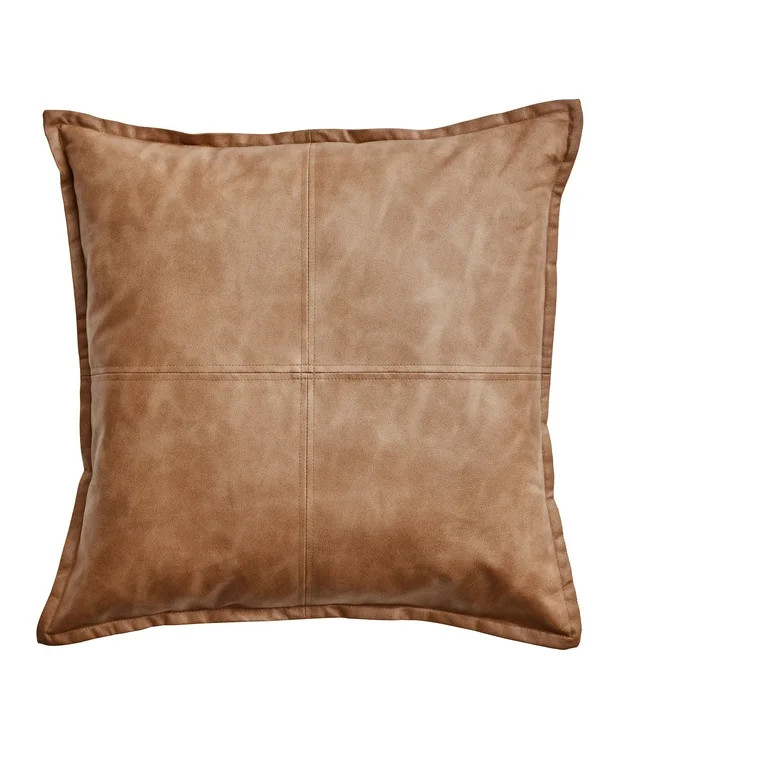 Better Homes & Gardens 20" x 20" Beige Vegan Leather Decorative Pillow | Walmart (US)