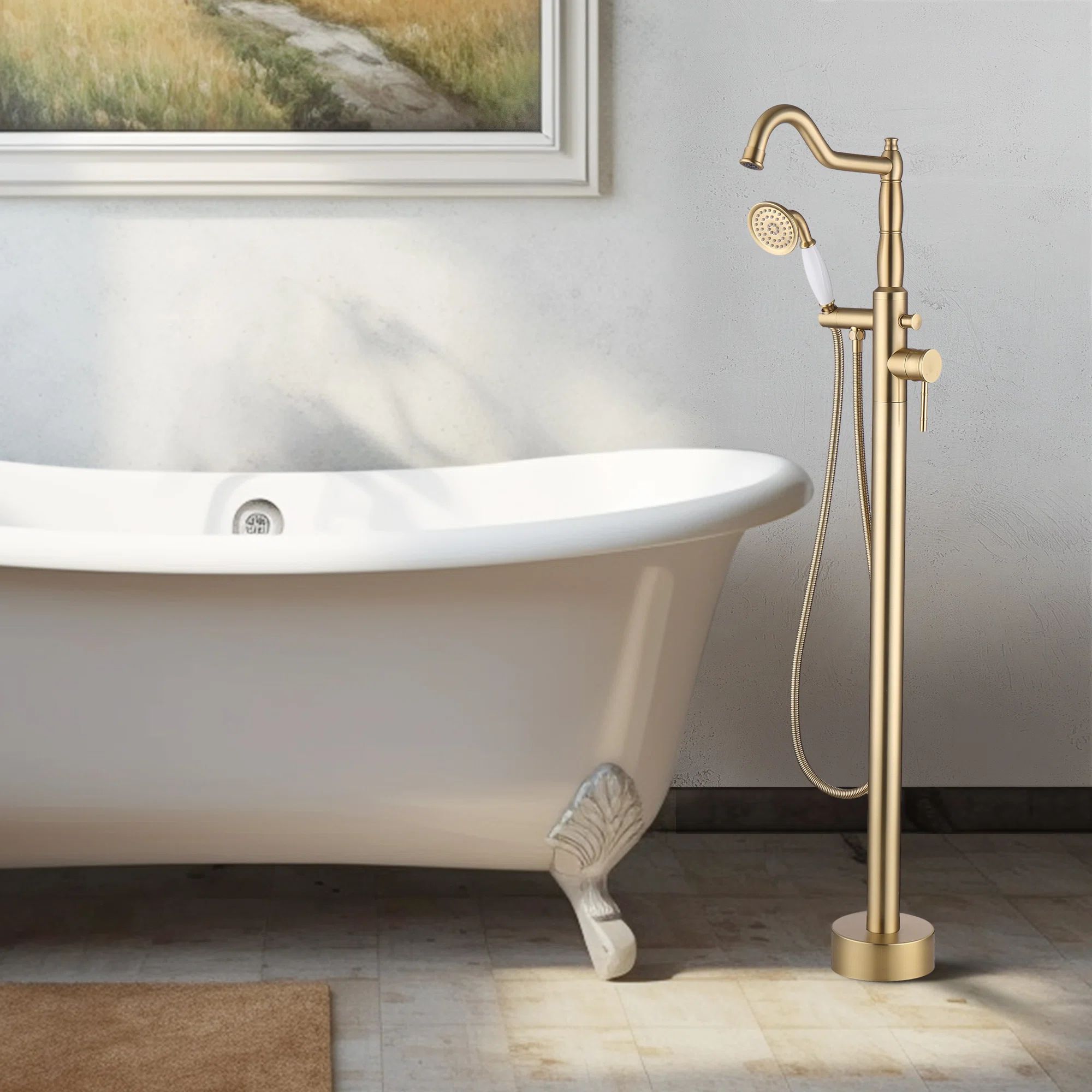Cisy Floor Mounted Tub Filler with Diverter and Handshower | Wayfair North America
