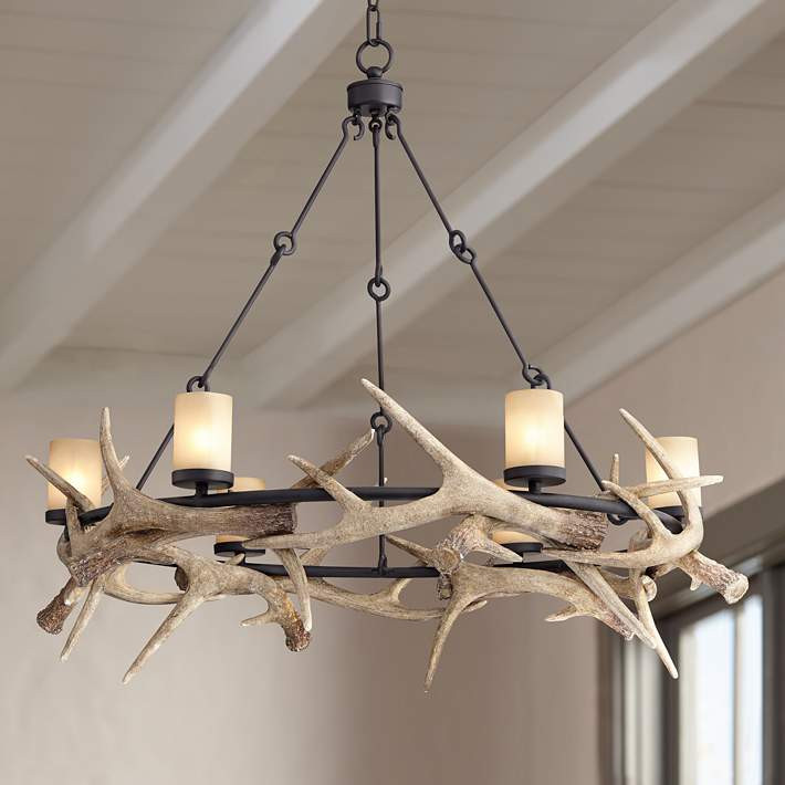 Franklin Iron Works Antler Lodge 36.75" Wide 6-Light Rustic Chandelier - #71N48 | Lamps Plus | Lamps Plus