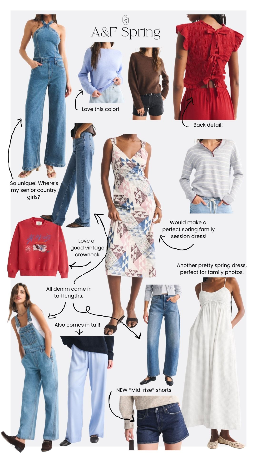 Abercrombie & Fitch Spring! There's so much. All the colors, denim (with long lengths - praise!), dresses & shorts. If you're looking for the perfect spring family session dress check these out. 
#familysessionoutfits #seniorgirloutfits #photosessionoutfits  

 #LTKSpringSale #LTKmomlife #LTKTall