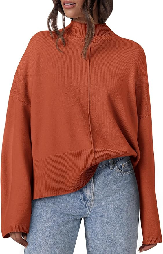 PRETTYGARDEN Womens Sweaters Fall 2024 Long Sleeve Ribbed Knit Pullover Loose Mock Neck Lightweig... | Amazon (US)