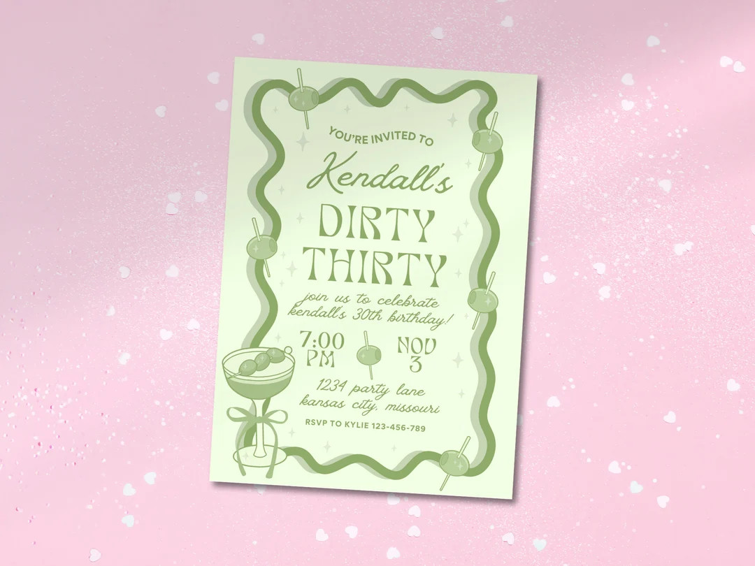 Dirty Thirty Dirty Martini Inspired Birthday Party Invitation Template, Trendy Customizable Green... | Etsy (US)