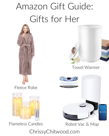 Gift Guide: Gifts for Her! 
Fleece Robe
Towel Warmer (robes, blankets, & more!)
Flameless Candles
Robot Vacuum and Mop 

These are all items I have and love or are on my holiday wish list! 

Amazon finds, Christmas gifts, gift ideas for her

#LTKhome #LTKGiftGuide #LTKHoliday