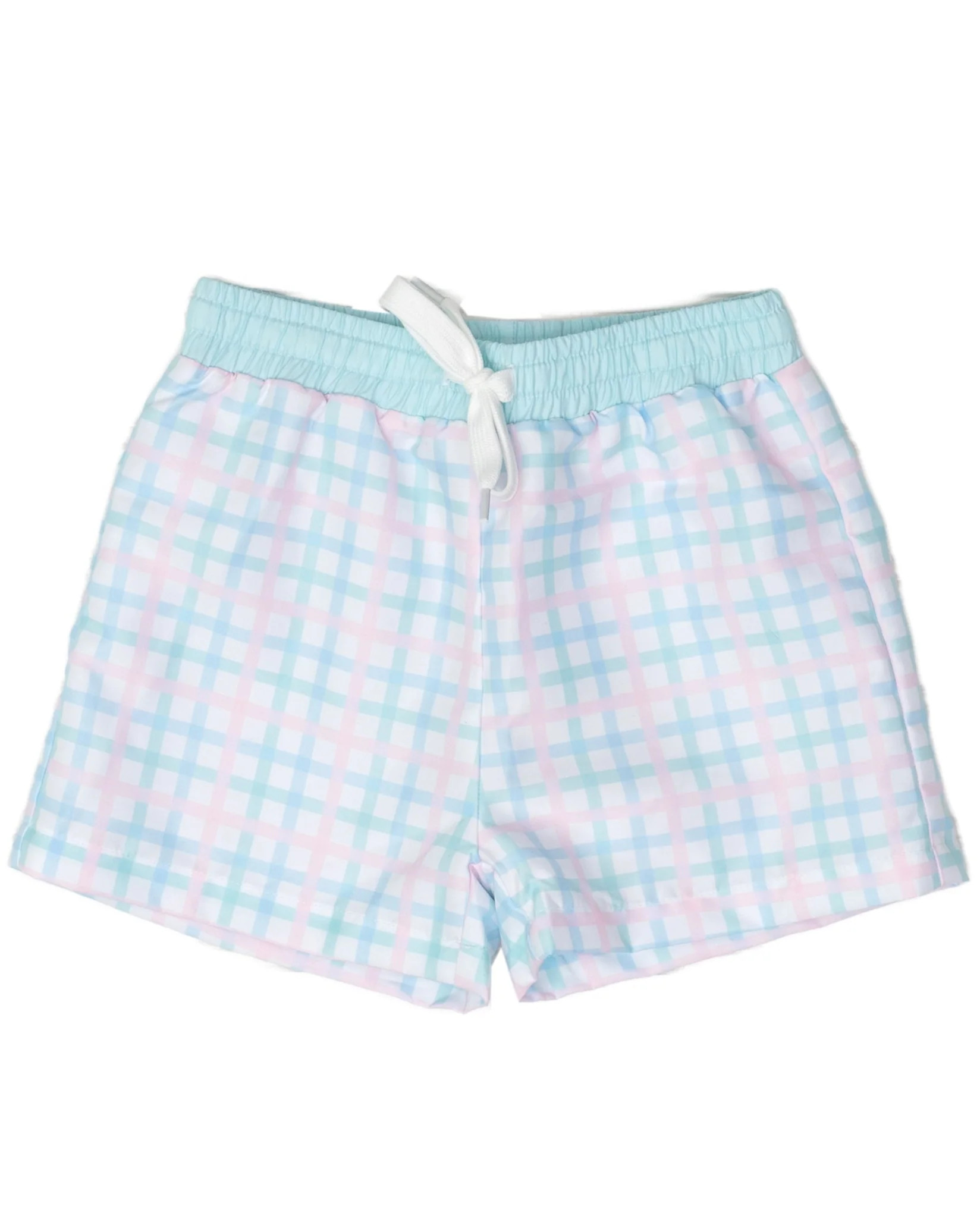 Boys Pastel Plaid Plaid Swim Trunks UPF50 | The Oaks Apparel Company