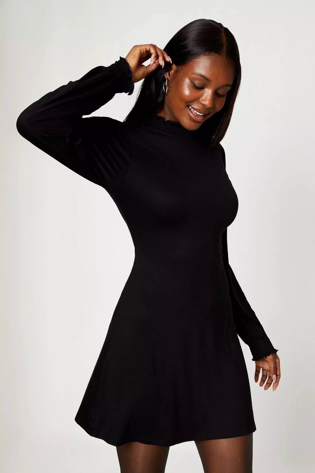 Black Shirred Cuff Mini Dress | Dorothy Perkins (UK)