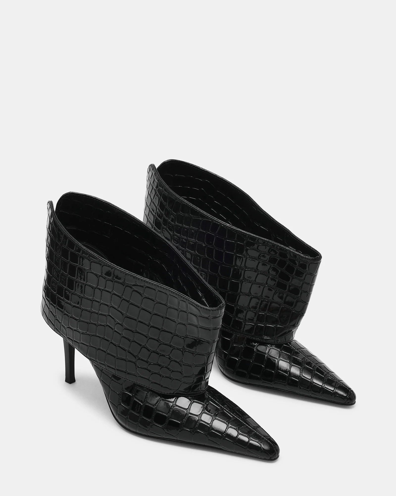 ENELLA Black Crocodile Cuffed Pointed-Toe Stiletto Women's Ankle Boot | Steve Madden (US)