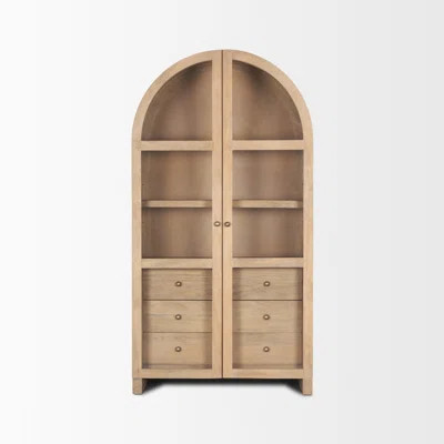 Stonewall Light Brown Wood W/Glass Doors Arched Curio Cabinet | Wayfair North America