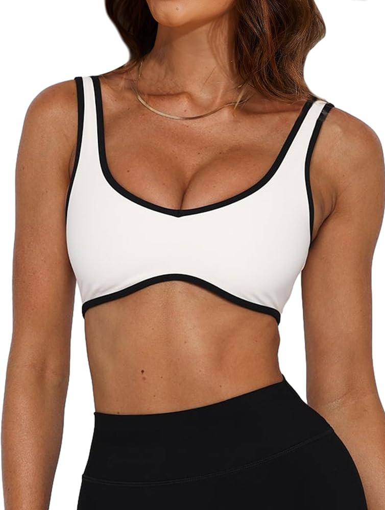 MISSACTIVER Women’s Workout Sports Bras Fitness V Neck Backless Wireless Removable Padded Bra Y... | Amazon (US)
