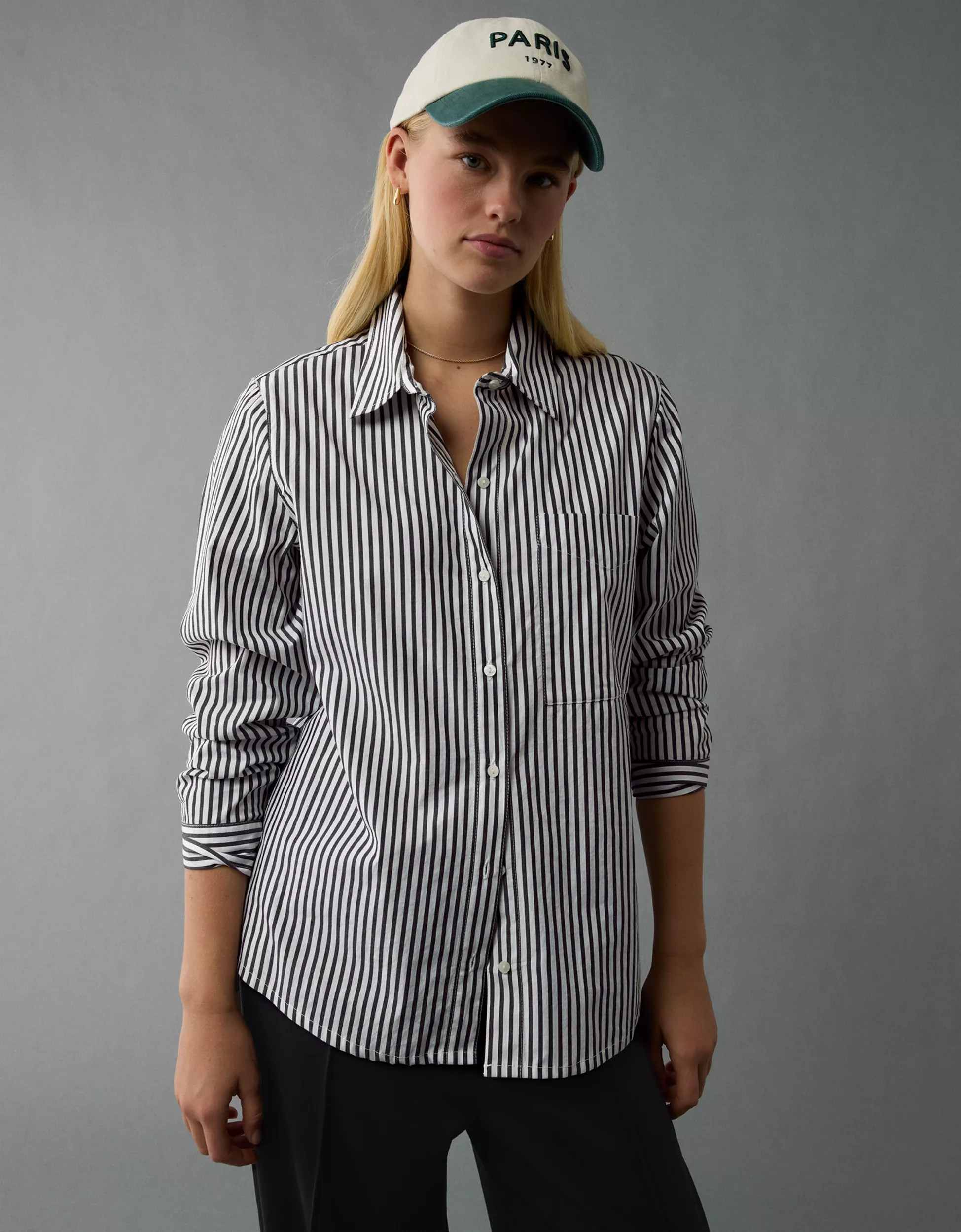 AE Long-Sleeve Button-Up Shirt | American Eagle Outfitters (US & CA)
