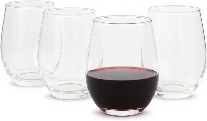 Amazon Basics Stemless Red Wine Glasses, 18 oz., Dishwasher-Safe, 4-Piece Set | Amazon (US)