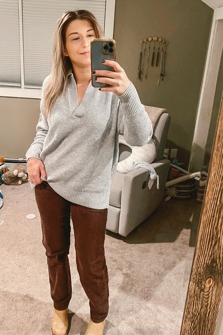This polo sweater from American Eagle is as cozy and soft as it looks. They sold out of these exact corduroy pants but I linked similar ones 

#LTKGiftGuide #LTKsalealert #LTKSeasonal