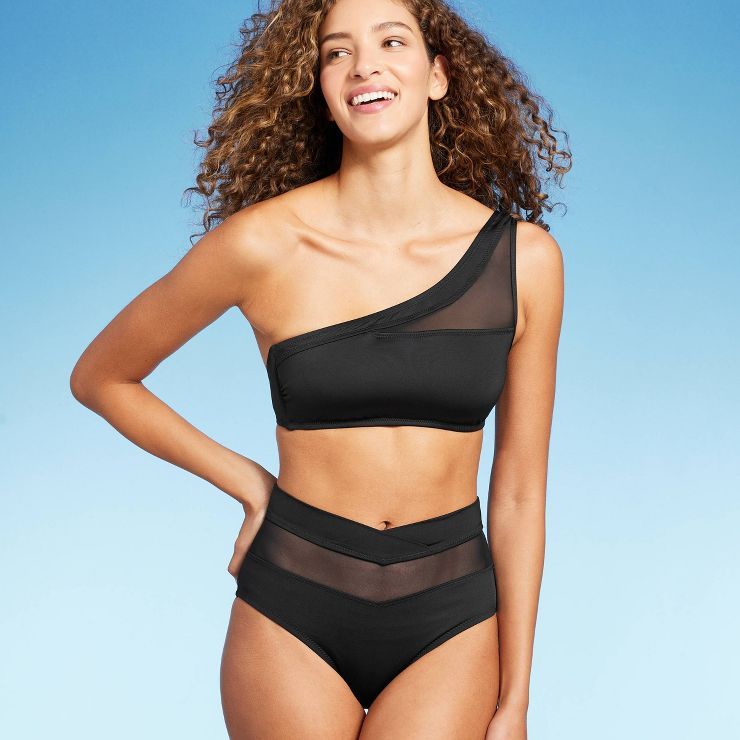 Women's One Shoulder Mesh Bikini Top - Shade & Shore™ Black | Target