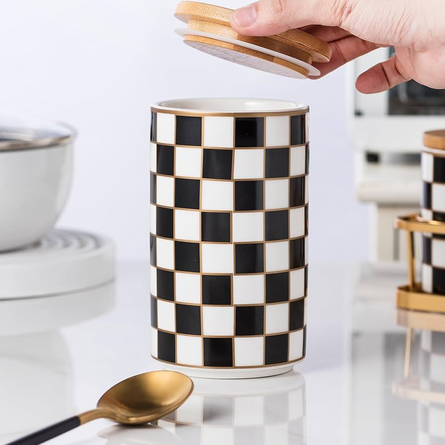Kitchen Countertop Ceramic Checkered Canisters,Black And White Food Storage Containers With Lid,A... | Amazon (US)