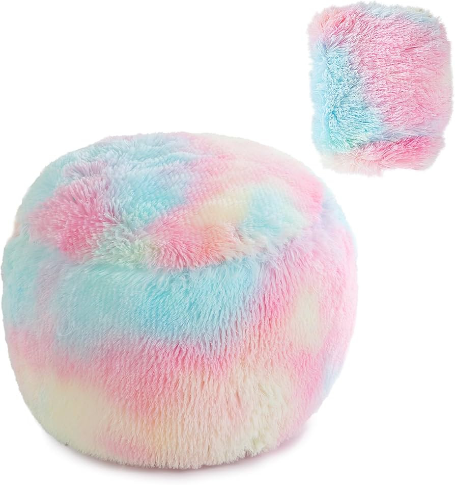 Fluffy Unstuffed Ottoman Pouf Cover, Round Faux Fur Ottoman Pouf Cover Foot Stool, Floor Bean Bag... | Amazon (US)