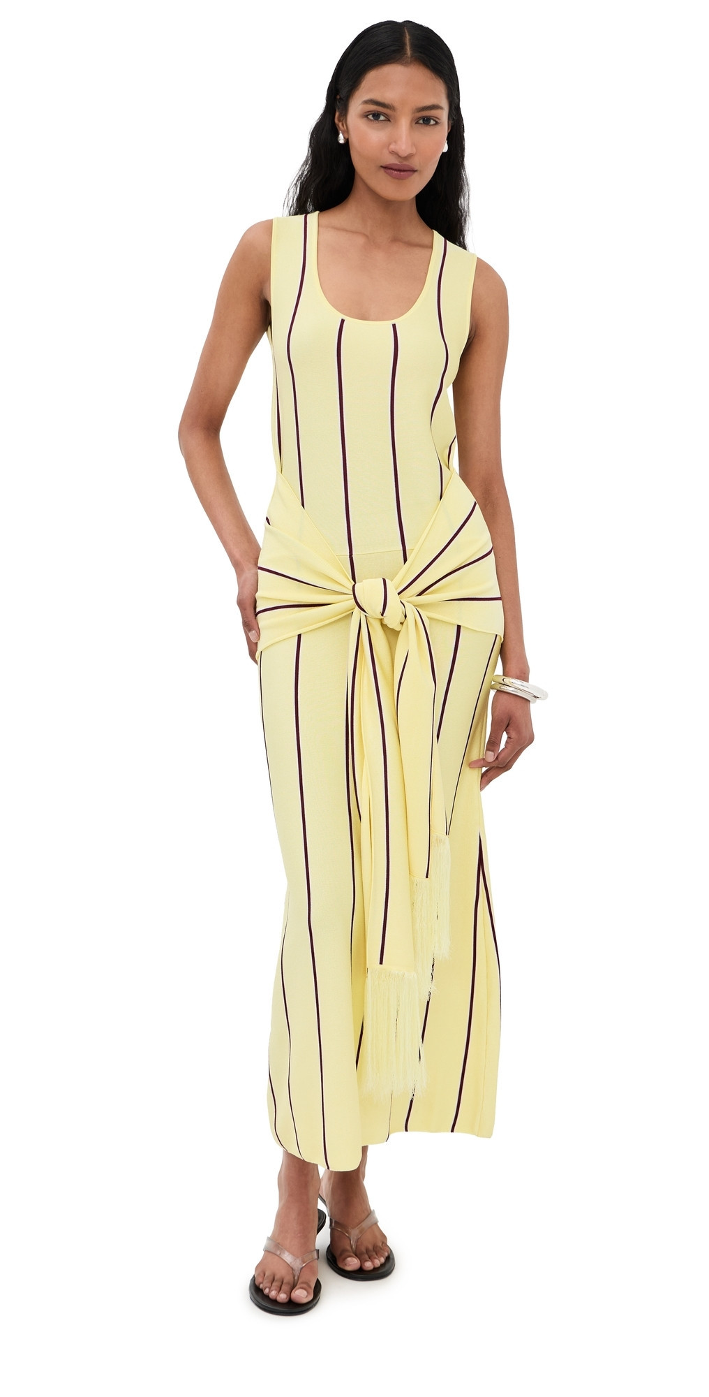 3.1 Phillip Lim Striped Midi Tank Dress with Fringe Waist Tie Yuzu Multi L | Shopbop