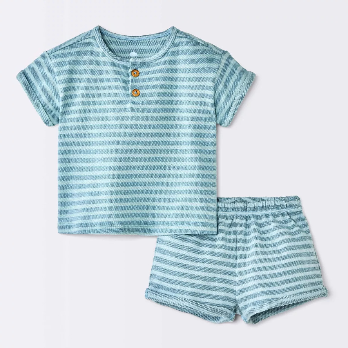Baby Boys' 2pc Striped Henley T-Shirt and Shorts Set - Cloud Island™ Light Blue 0-3M | Target