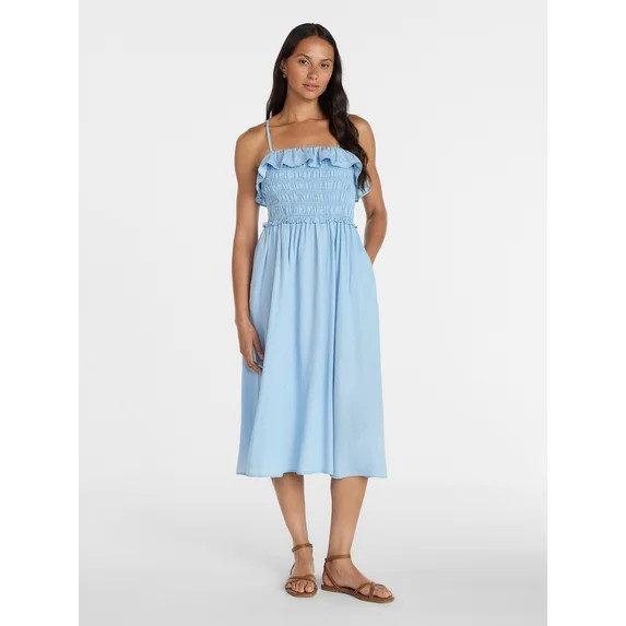 Time and Tru Women's Sleeveless Smocked Midi Dress, Sizes XS-XXXL - Walmart.com | Walmart (US)