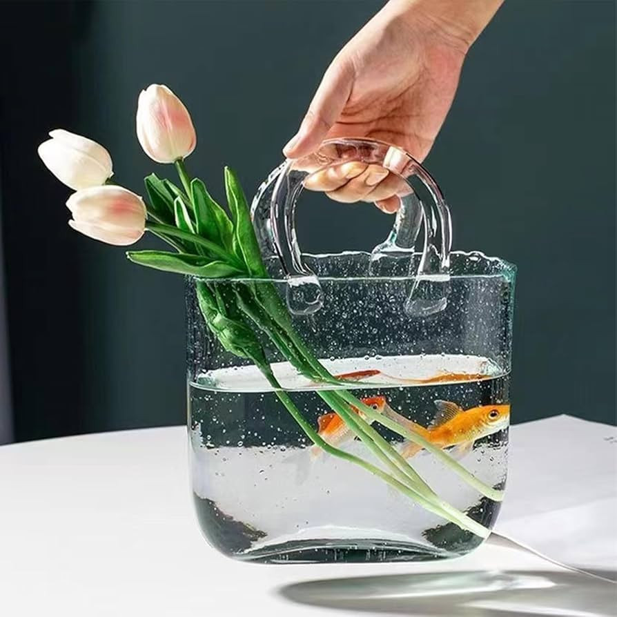 Glass Vase with Elegant Purse Design, Hand Purse vase with Fish Bowl, Unique Flower Vase with Han... | Amazon (US)
