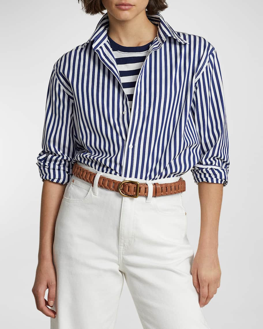 Relaxed-Fit Striped Cotton Shirt | Neiman Marcus
